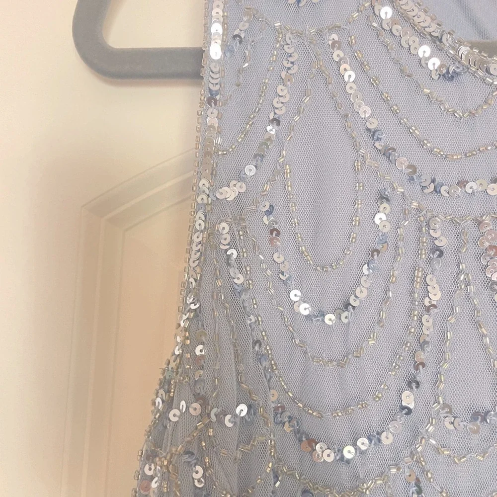 NWT J Kara Sleeveless Evening Gown Dusty Blue/Silver  Size 16 - Picture 11 of 14